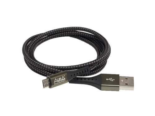 Aura TPC-UM5B MicroUSB зарядный кабель, в полиэстеровой оболочке, черный, 1,2 метра