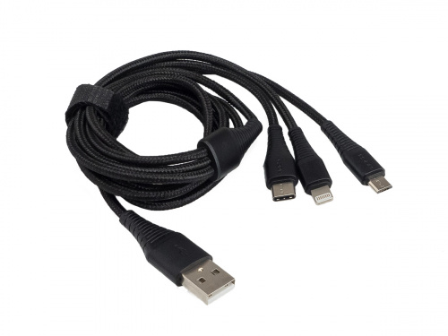 Aura TPC-U31B Зарядный кабель USB>Lightning/MicroUSB/Type C, чёрный, 1,2 метра