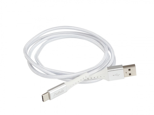 Aura TPC-UC2S USB Type-C зарядный кабель в полиэстеровой оболочке, серебристый, 1.2 метра